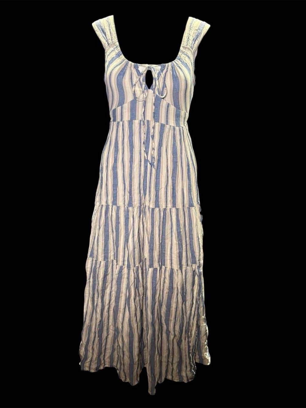 Angie Blue and White Striped Sleeveless Maxi Dress